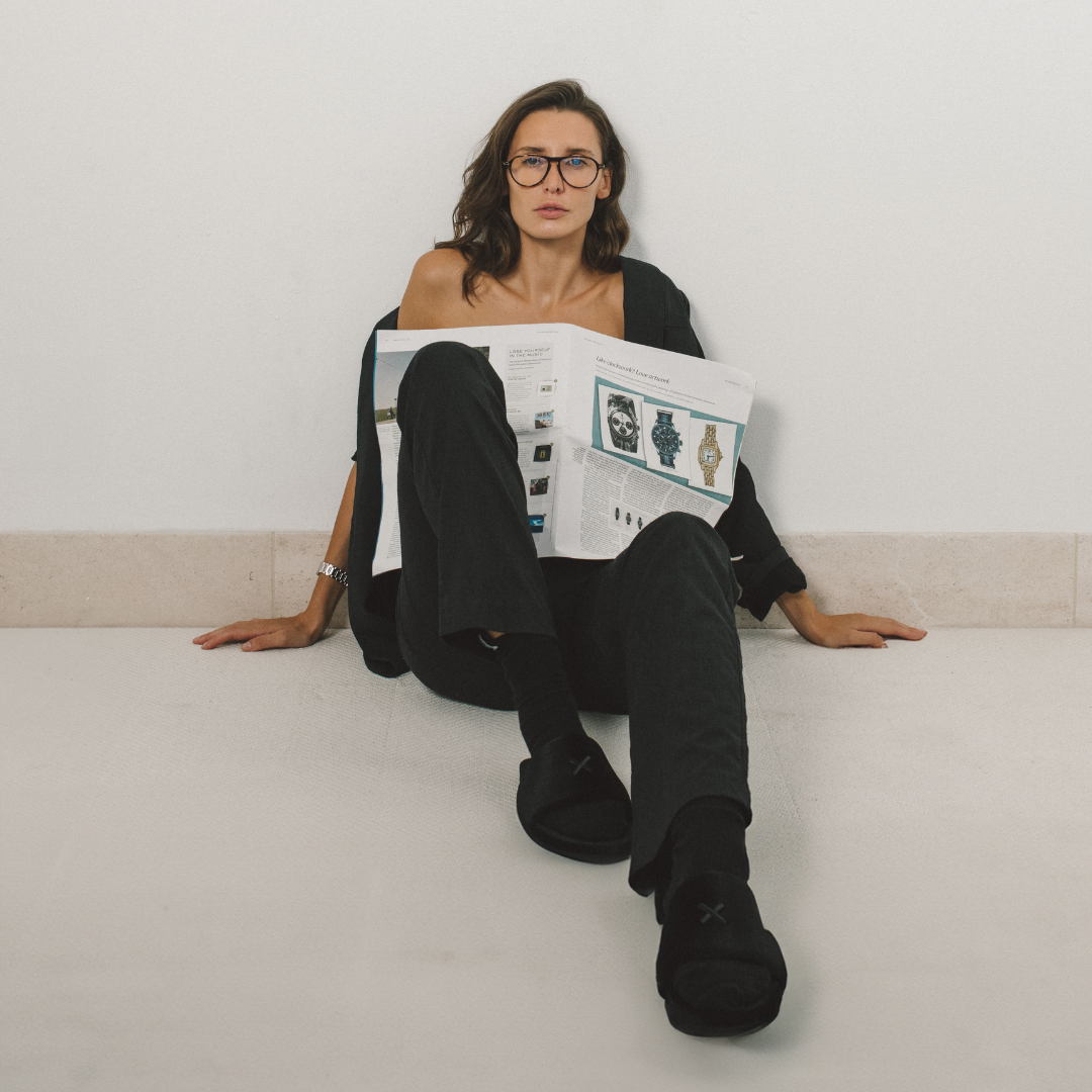 Women's Black Velvet House Slide