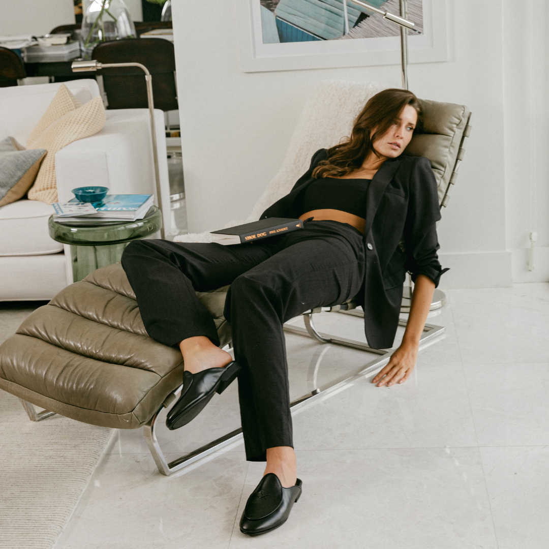 Women's Black Leather Milano Mule