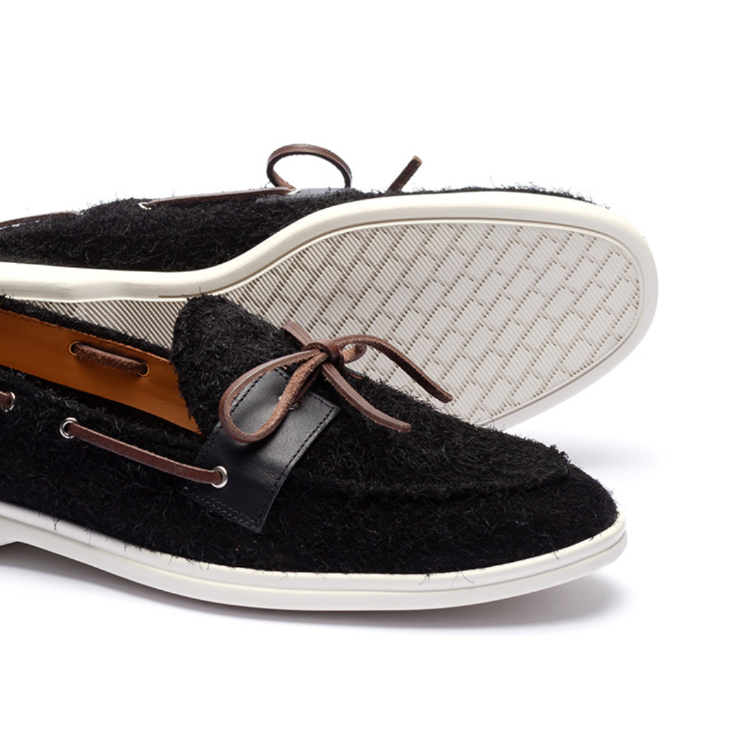 Men's Black Textured Suede Barca Yacht Loafer