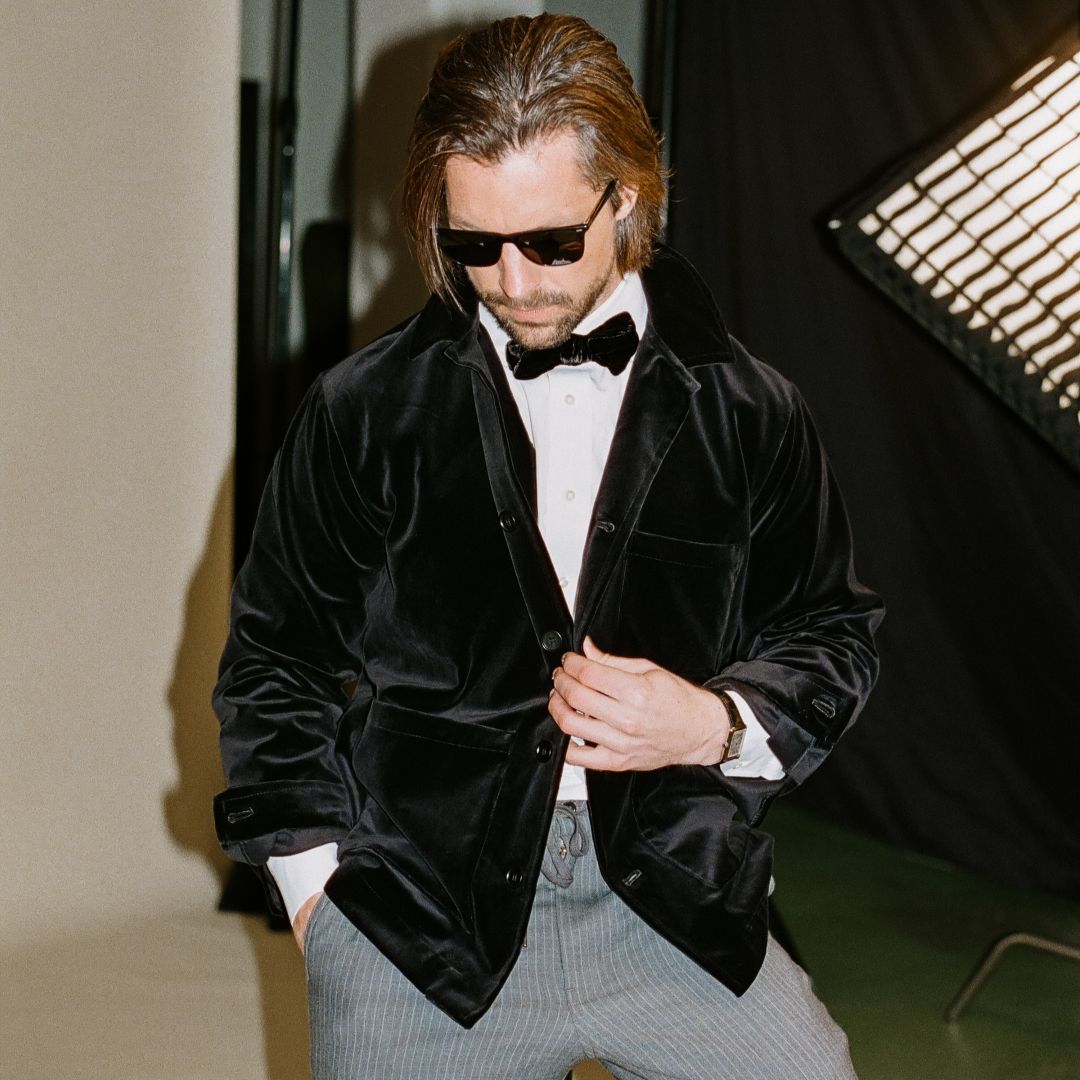 Men's Velour Cocktail Coat - Black