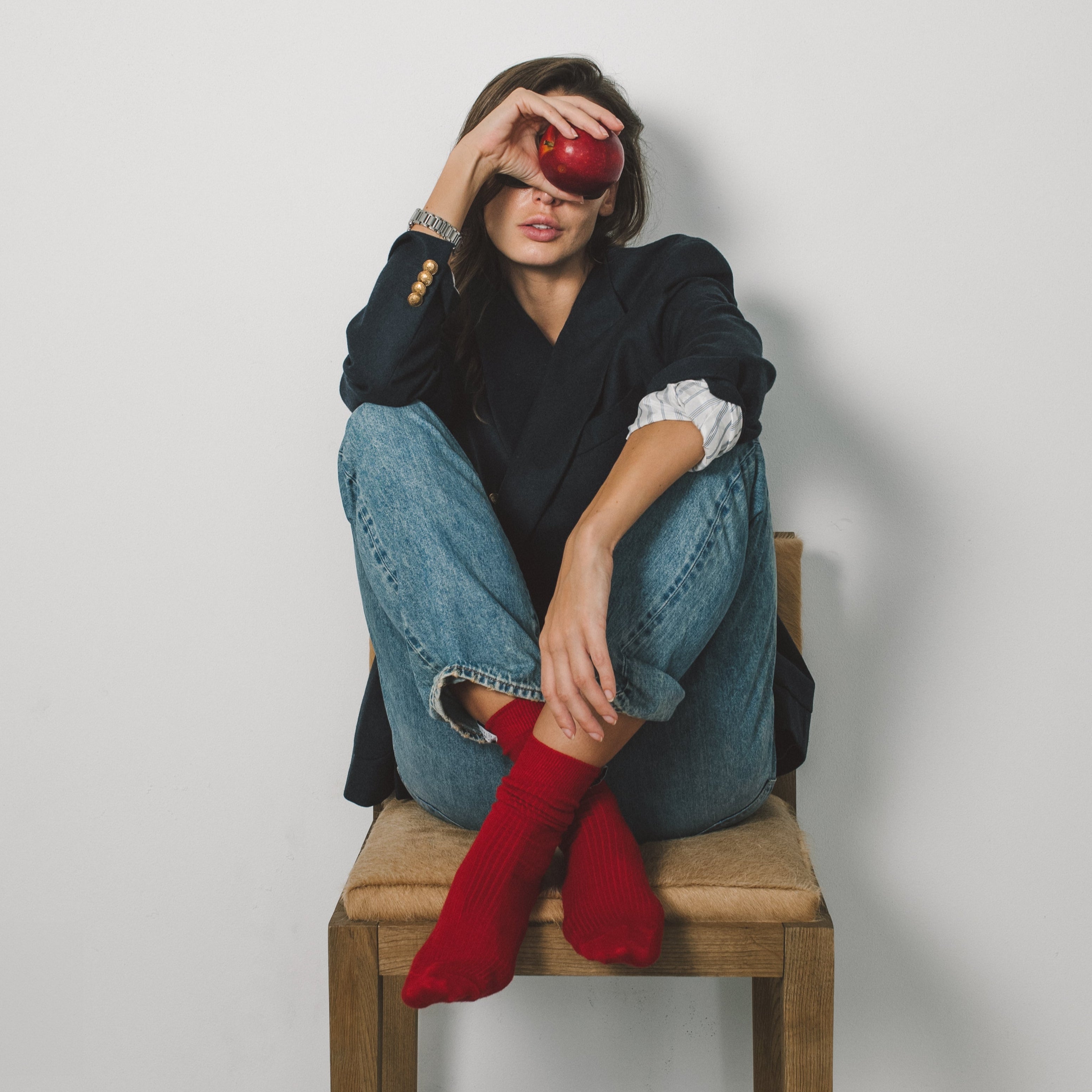 Ribbed Loop Sock - Red