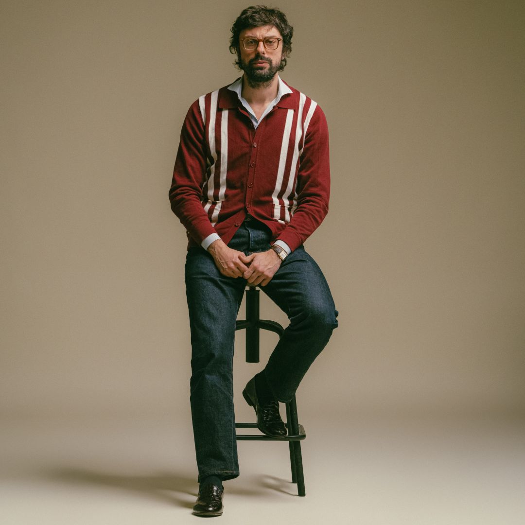 Men's Vintage Stripe Polo Cardigan - Burgundy / Cream Stripe