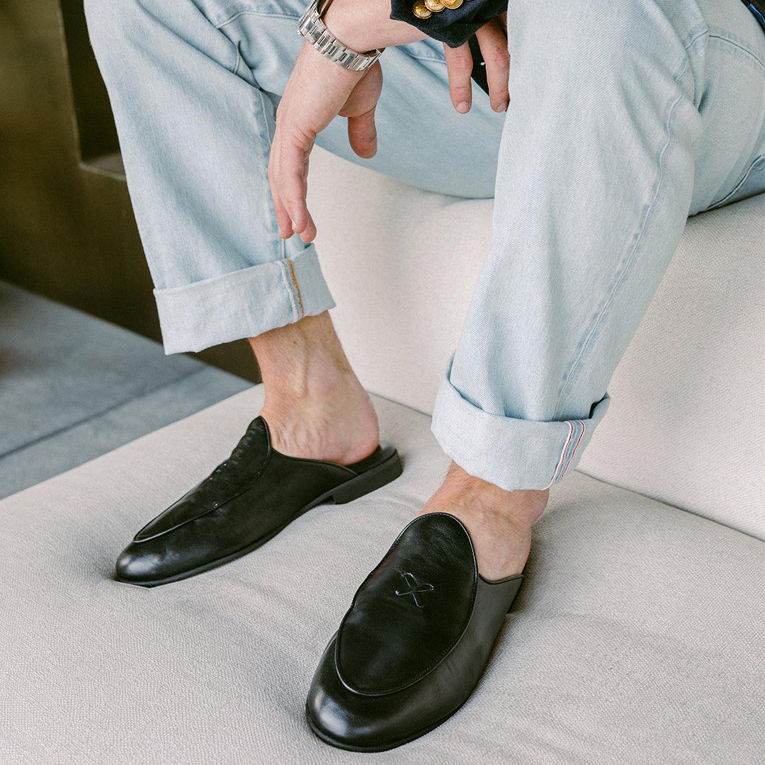 Men's Black Leather Milano Mule