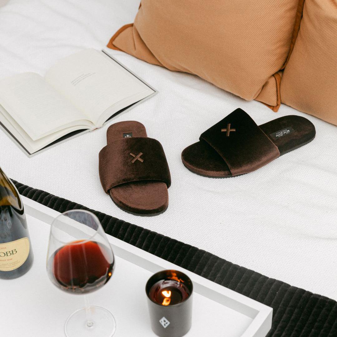 Men's Chocolate Brown Velvet House Slide