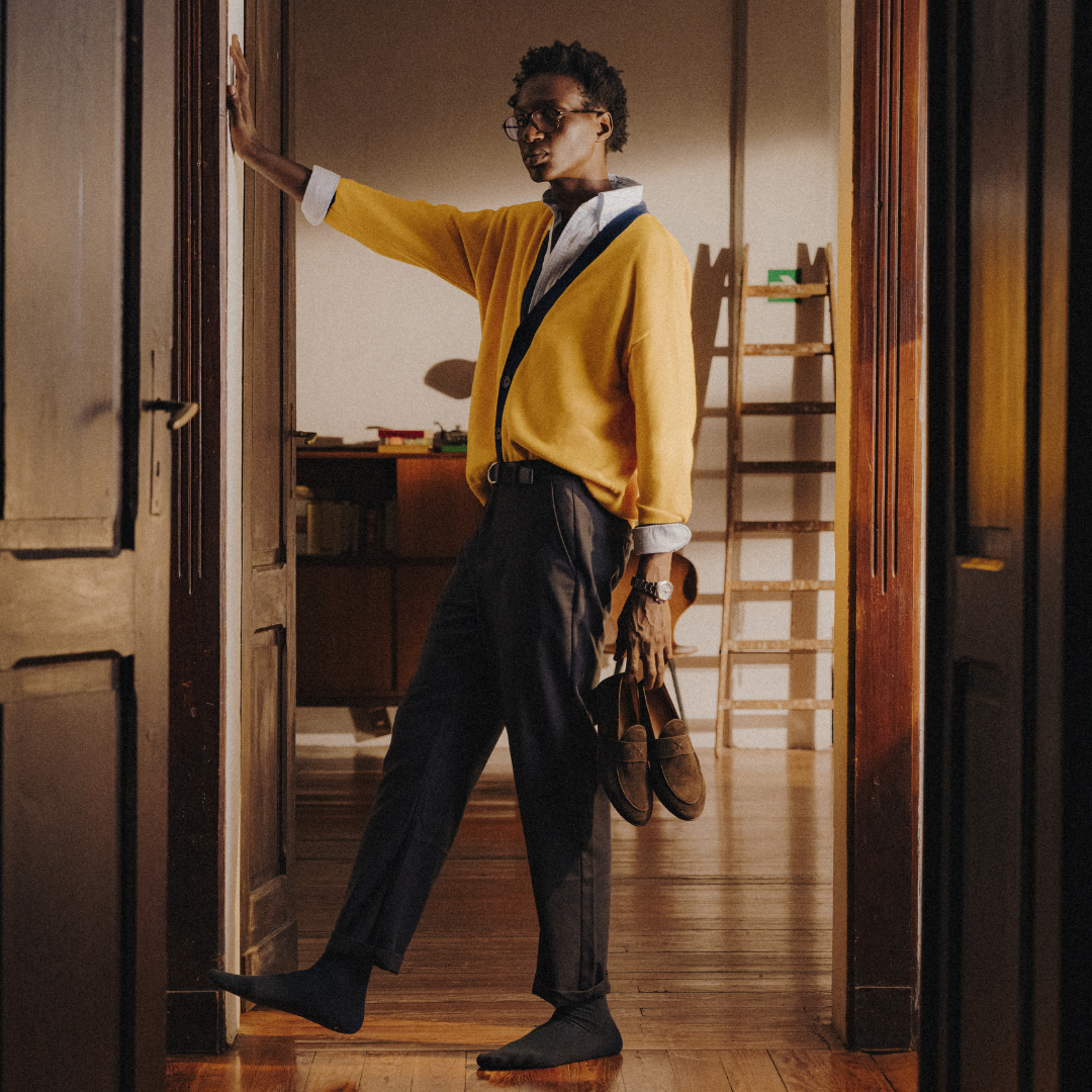 Men's Vintage Fit Cardigan - Collegiate Yellow / Navy