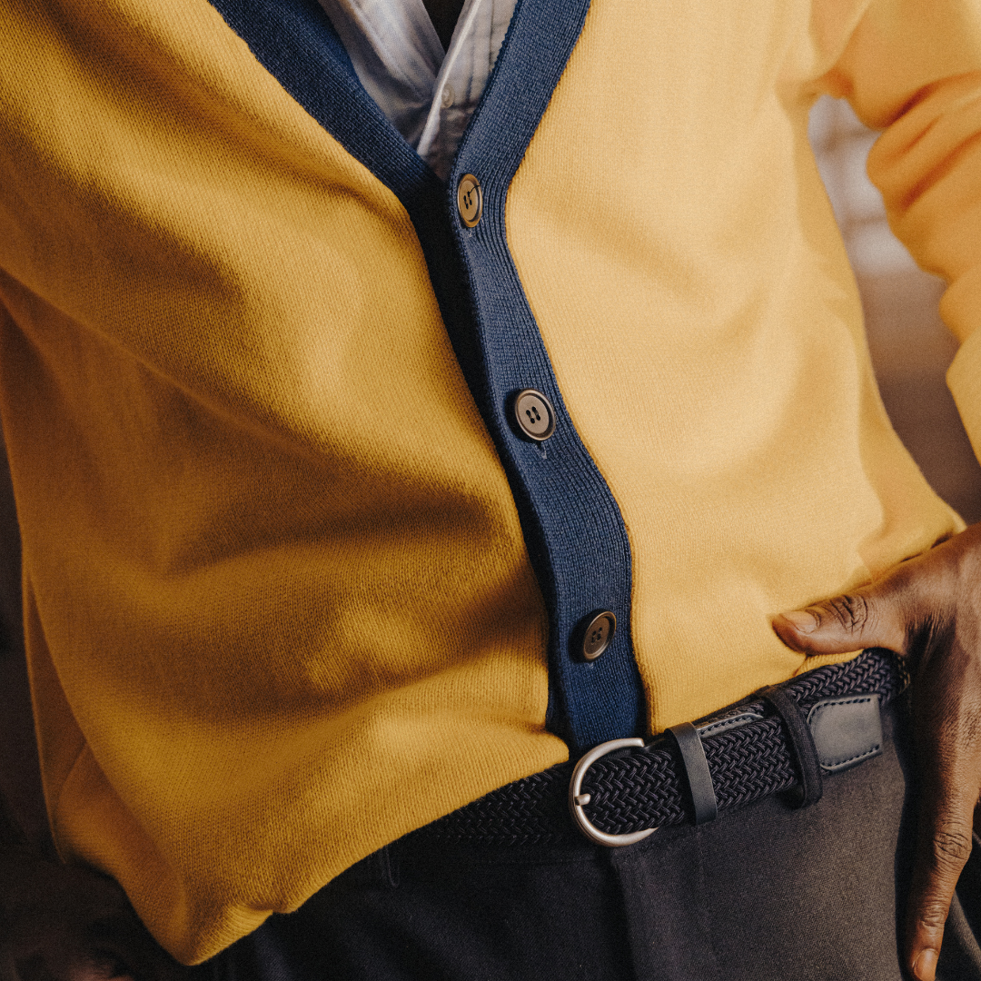 Men's Vintage Fit Cardigan - Collegiate Yellow / Navy