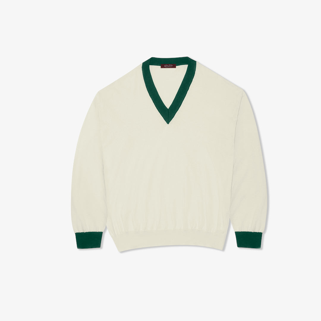Vintage V Neck Sweater Vintage White Forest Green