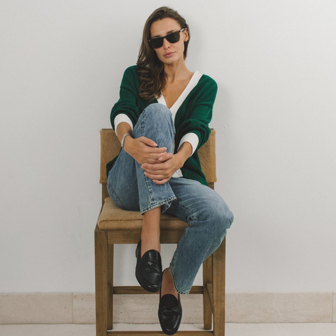 Women's Vintage Fit Cardigan - Fairway Green / Vintage White