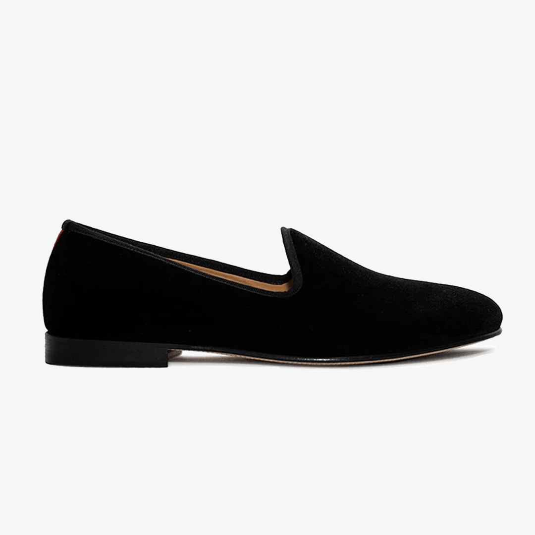 Del Toro- MEN\'S BLACK VELVET SLIPPER II WITH BLACK GROSGRAIN STRIPE Slipper Loafers Del Toro Slipper Sale Del Toro Shoes Men main image 2