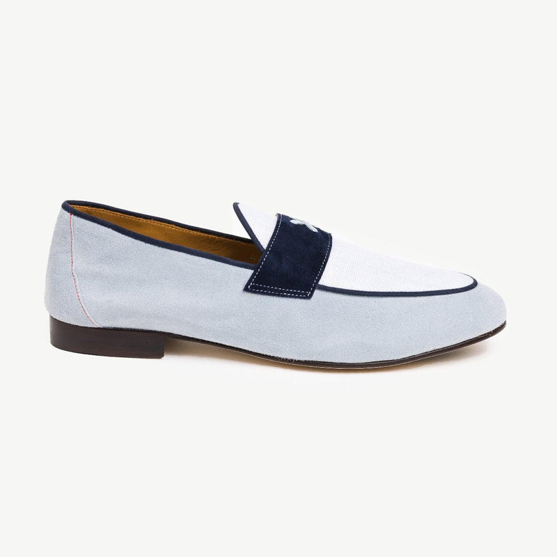 Men's Two Tone Light Blue Suede & White Linen Centesimo