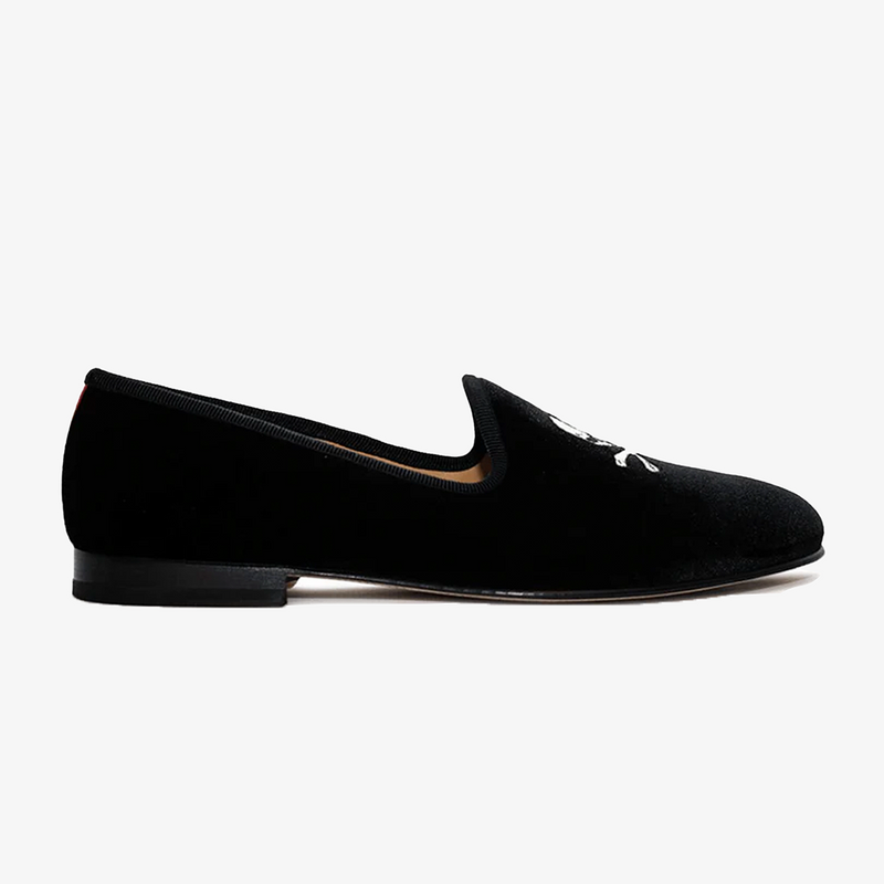 Men's Black Velvet Slipper II with Skull & Bone