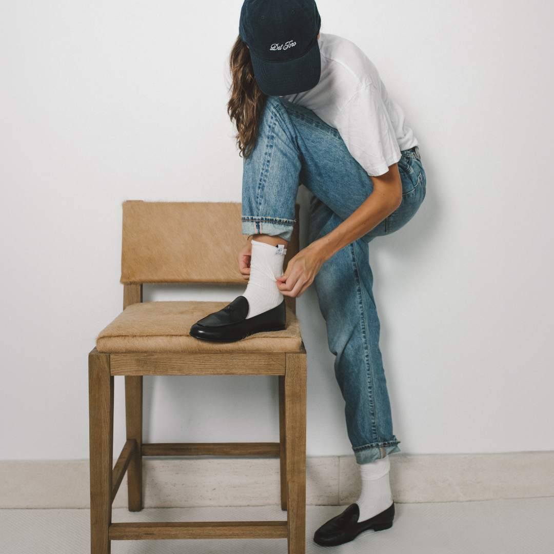 Ribbed Loop Sock - White