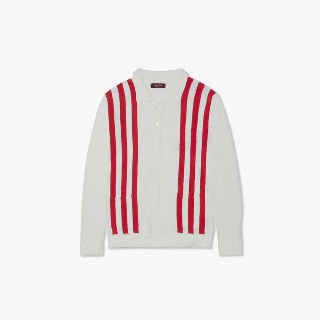 Men s Vintage Stripe Polo Cardigan Vintage White Red Stripe