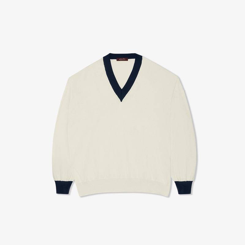 Women's Vintage V-Neck Sweater - Vintage White / Navy