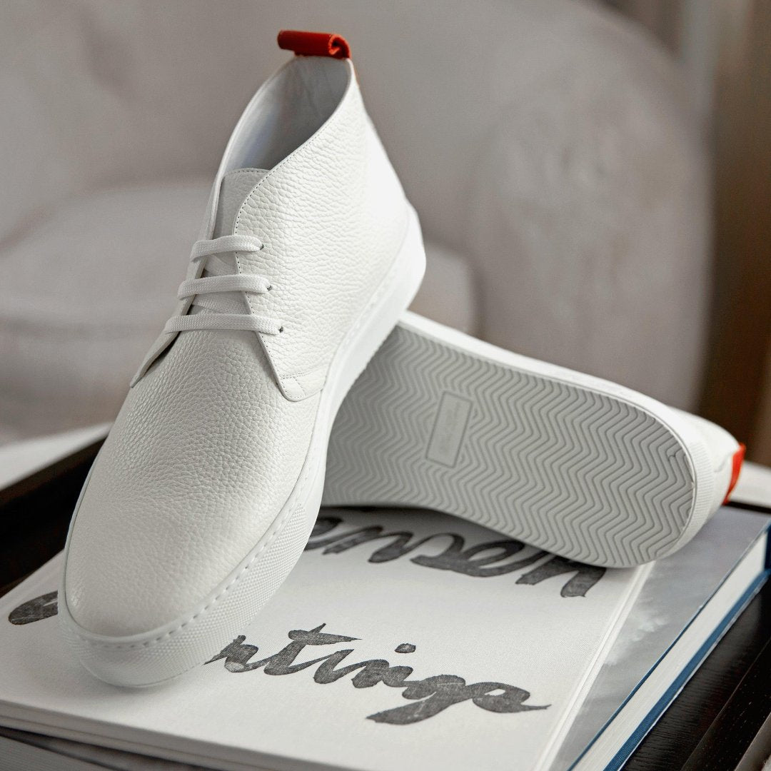 Men's White Pebbled Leather Chukka Sneaker