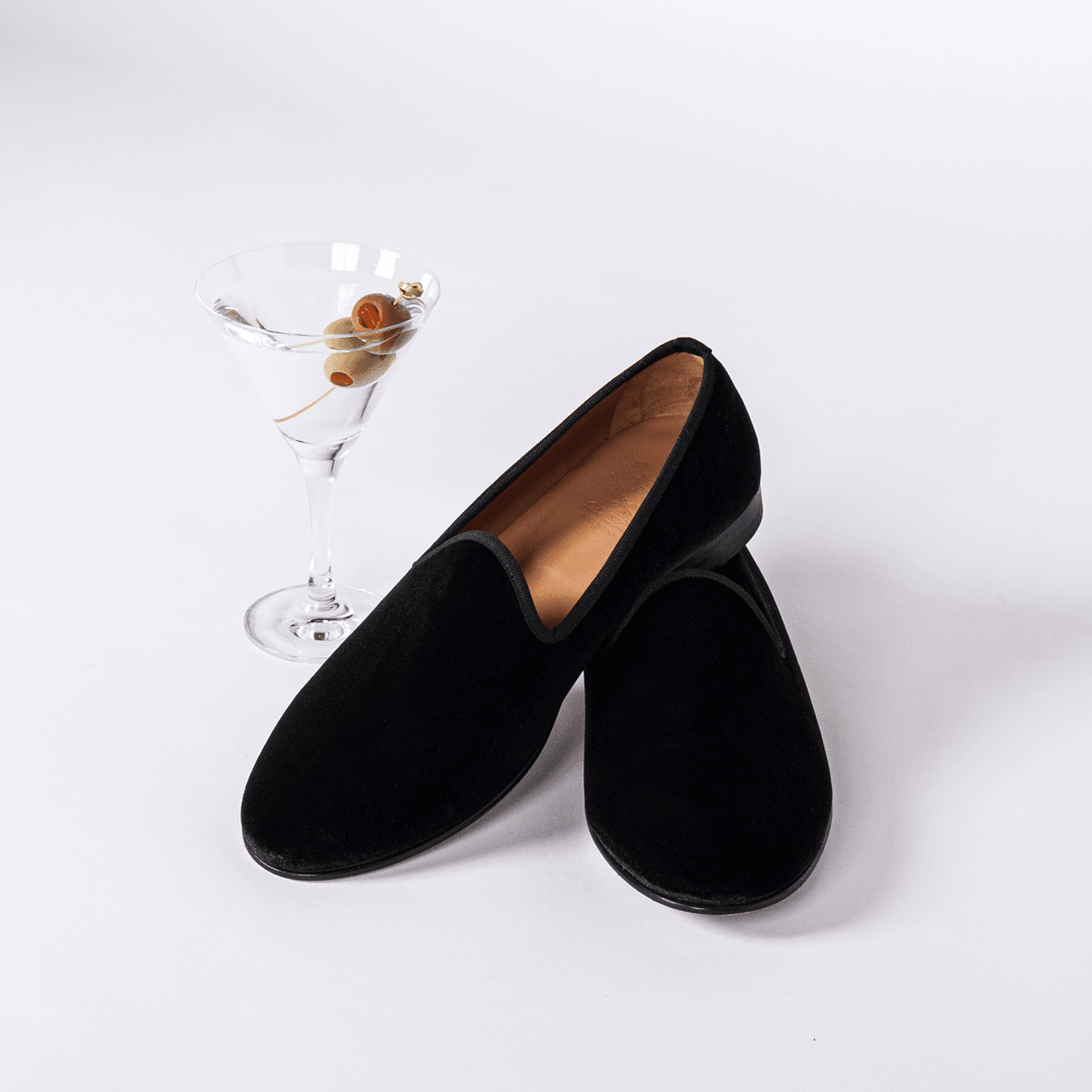 Black velvet smoking slippers mens on sale