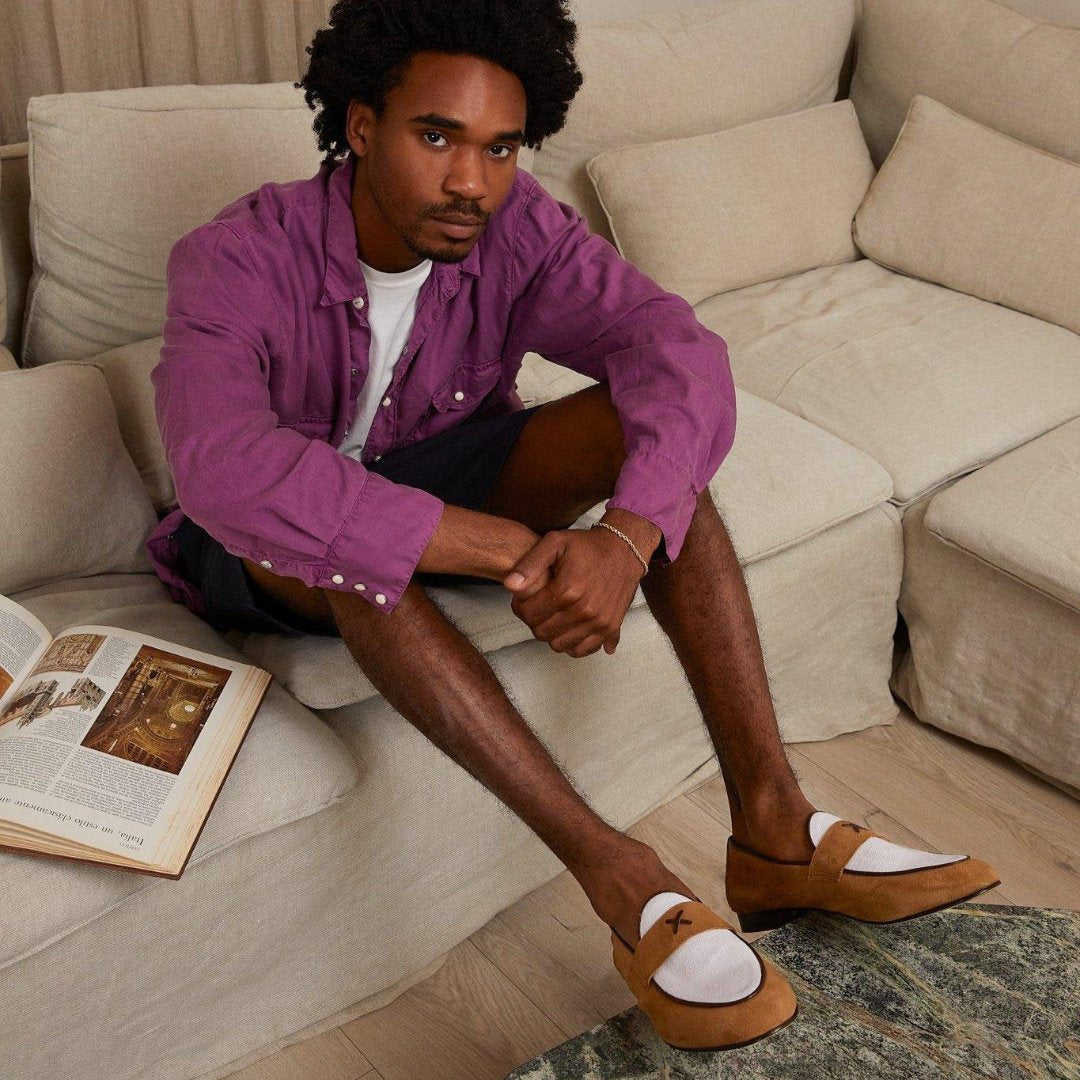 Men's Tan Suede & White Linen Centesimo- 2nd