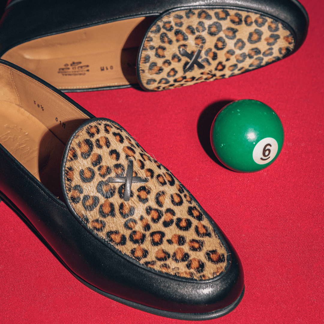 Women's Black Leather Milano with Leopard - 2nd