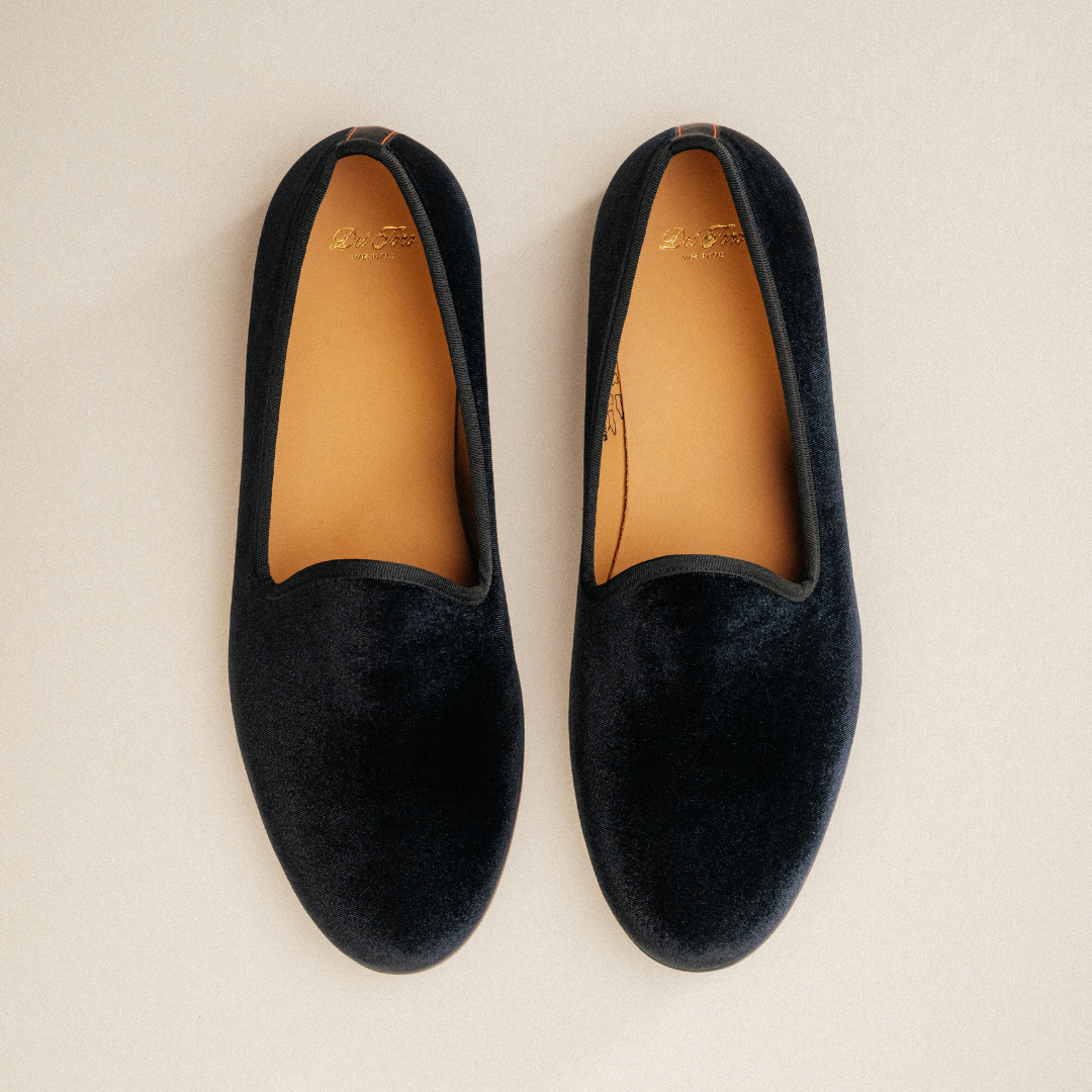 Men's Black Velvet Slipper II With Black Grosgrain Stripe