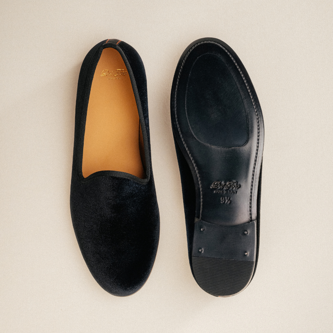 Men's Black Velvet Slipper II With Black Grosgrain Stripe