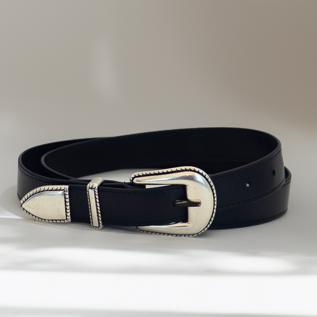 Western Belt - Black Calf Leather