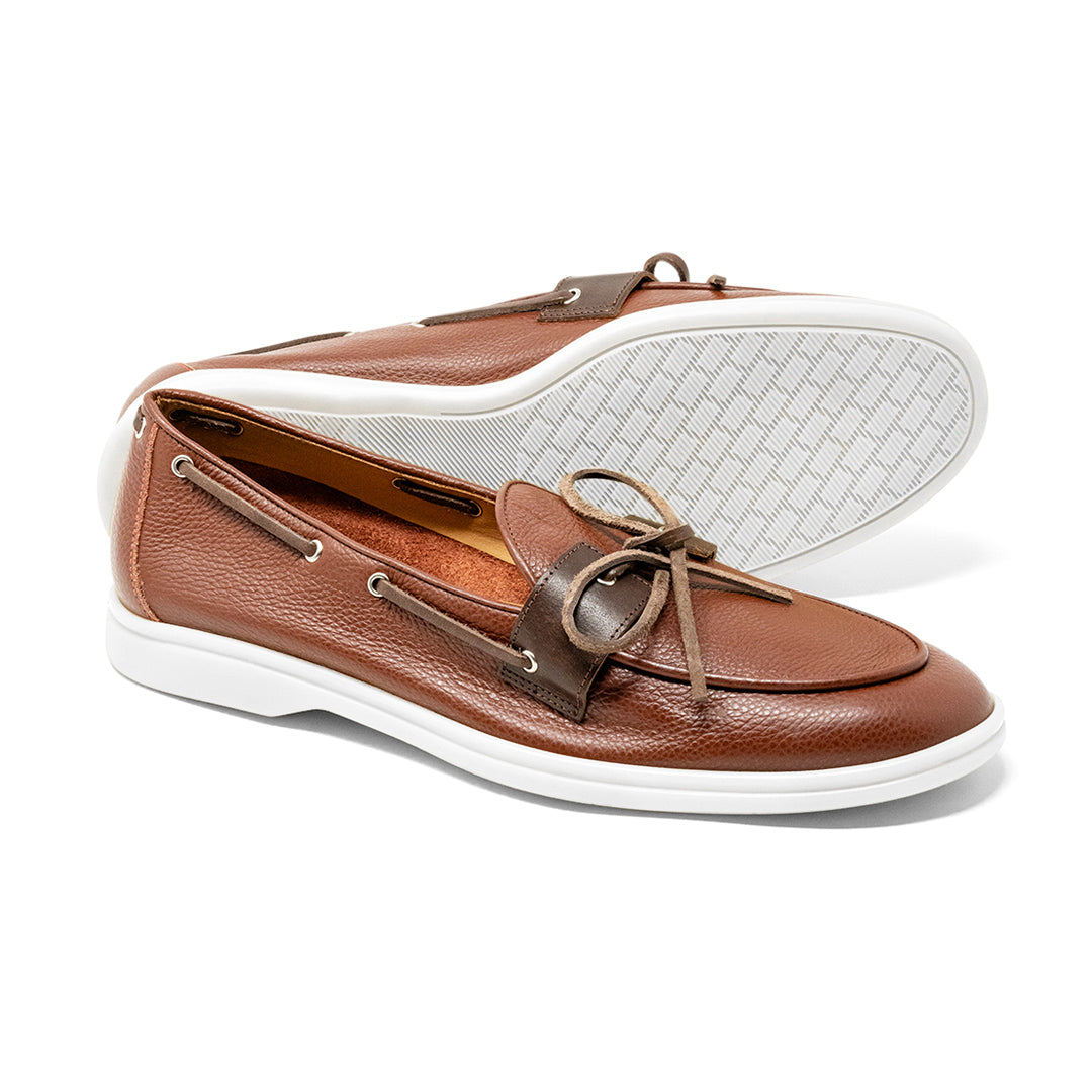 Mens Brown Pebbled Leather Barca Boat Shoe