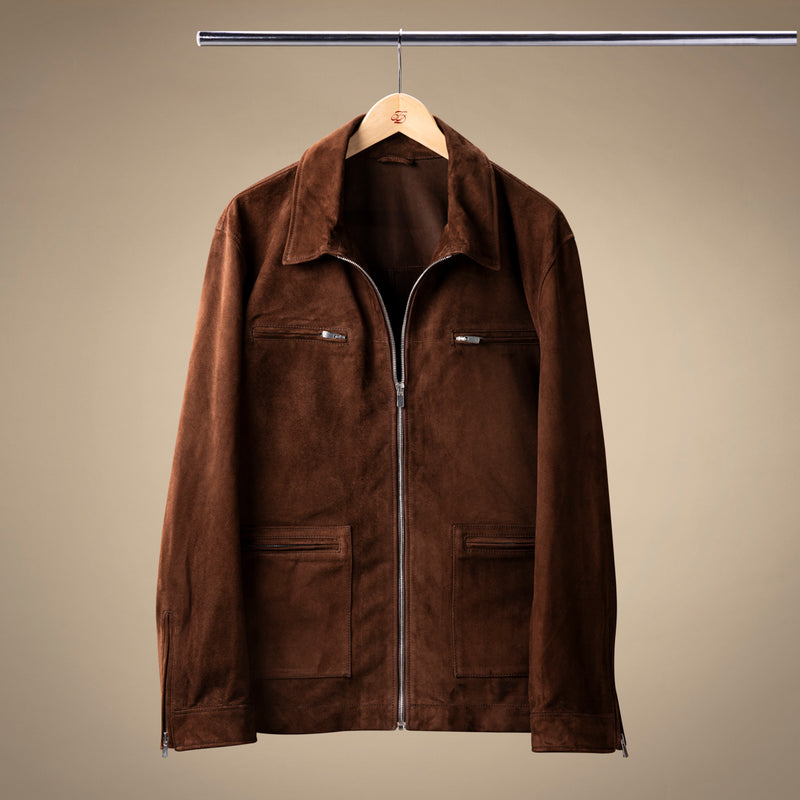 Cafe Racer Jacket - Brown Suede