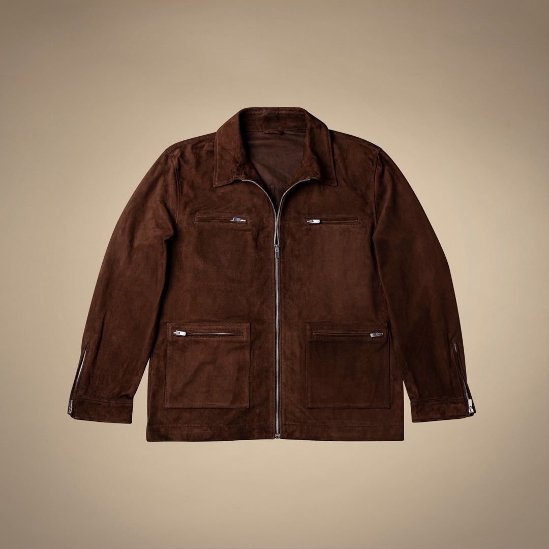 Cafe Racer Jacket - Brown Suede