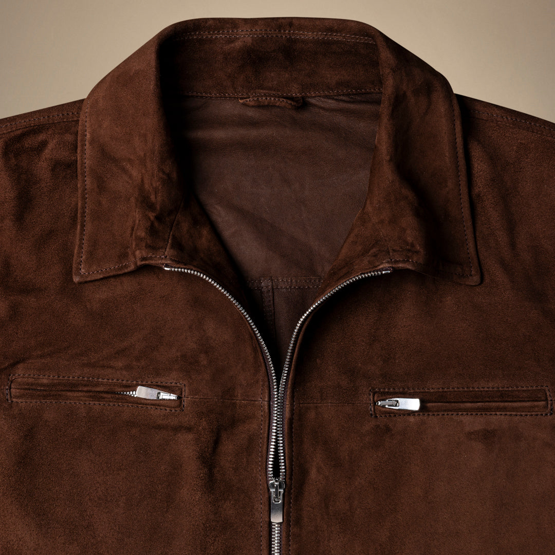 Cafe Racer Jacket - Brown Suede