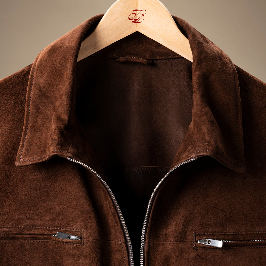Cafe Racer Jacket - Brown Suede