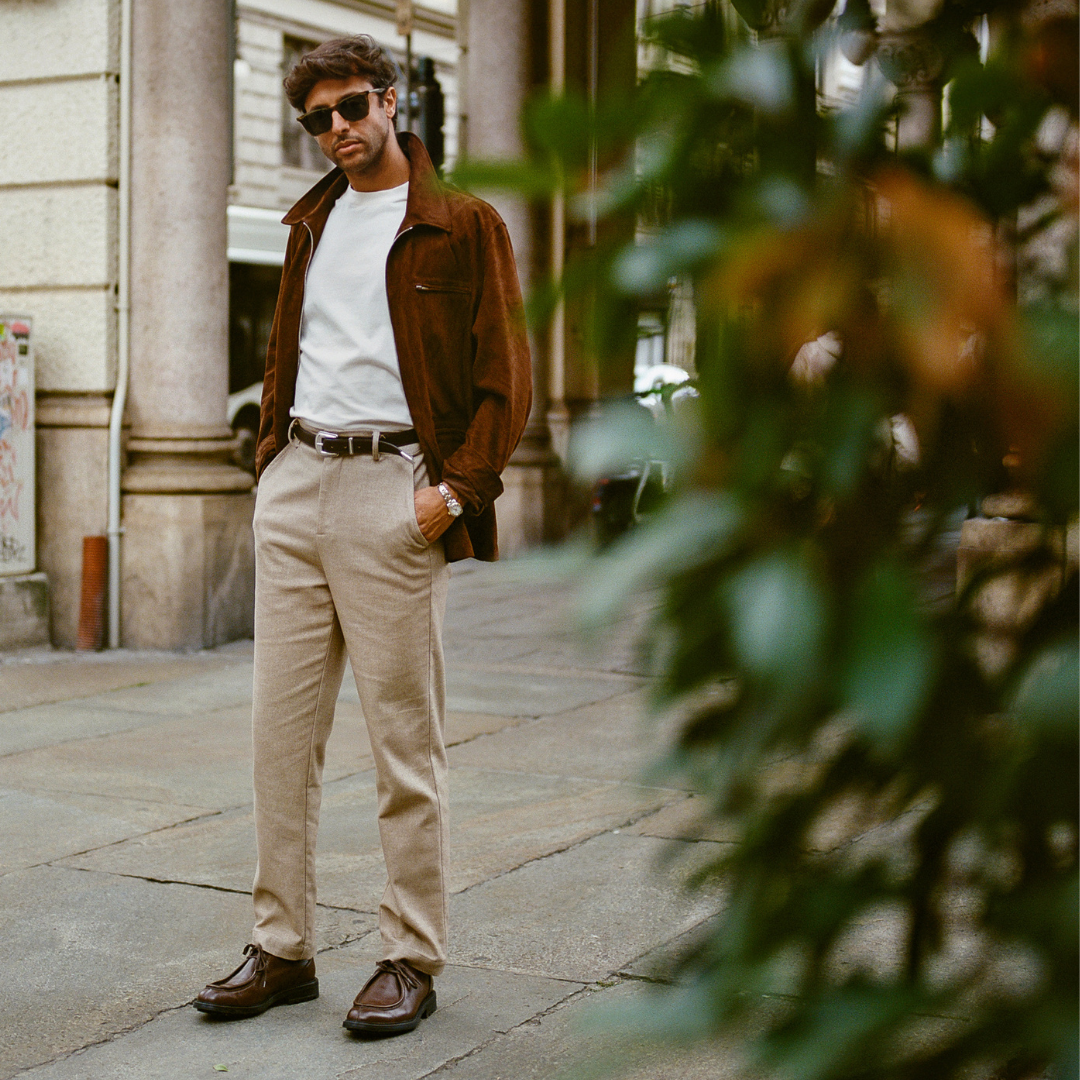 Cafe Racer Jacket - Brown Suede