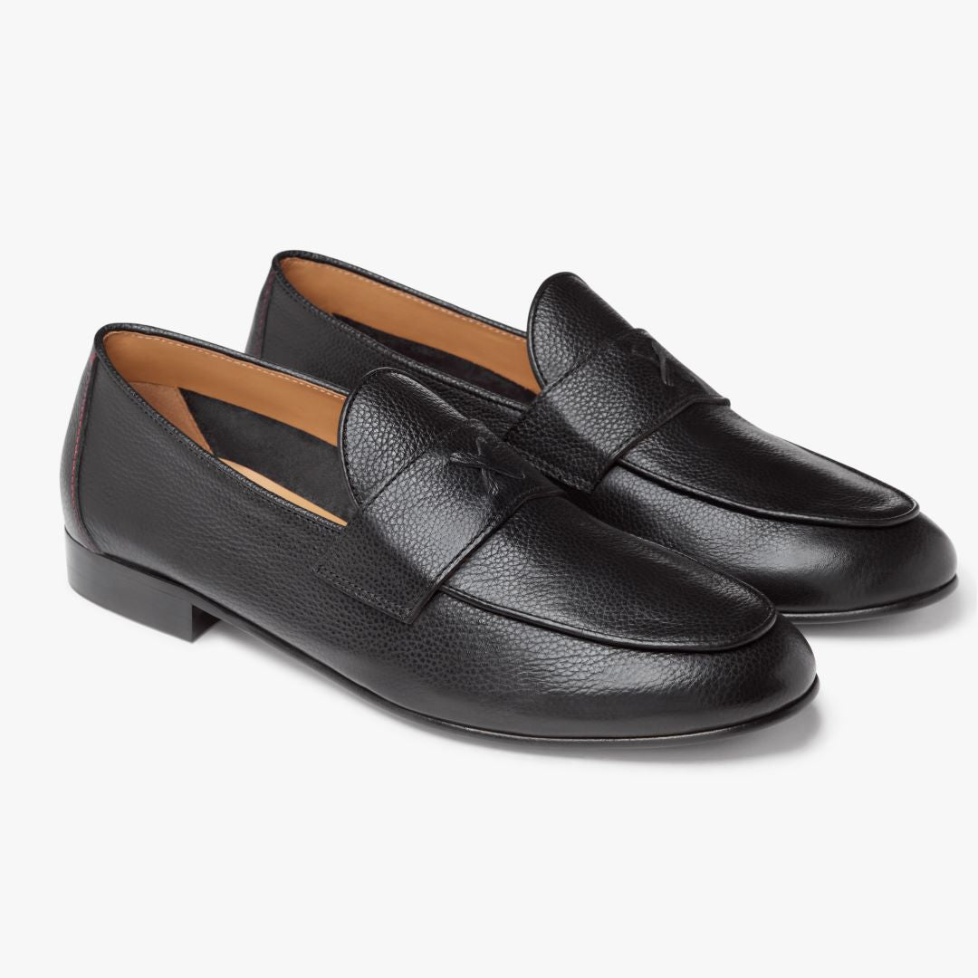 Men's Pebbled Black Leather Centesimo