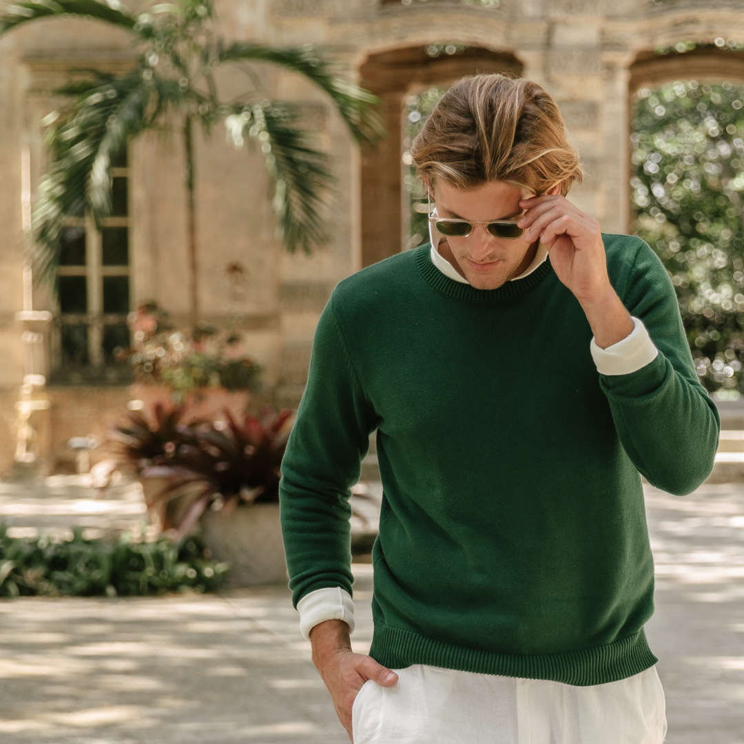 men's green crew neck sweater