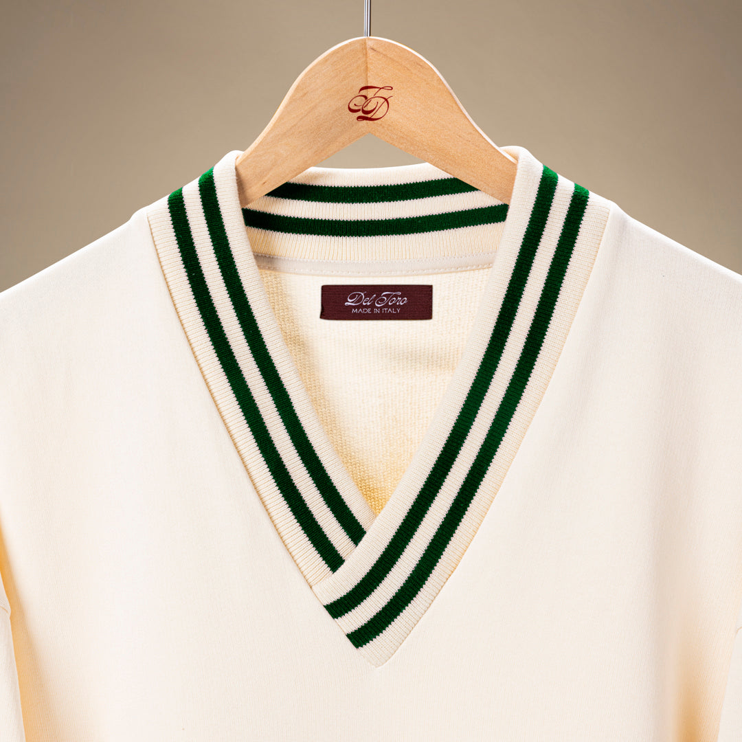 Vintage Club V-Neck Sweatshirt - Panna / Forest Trim