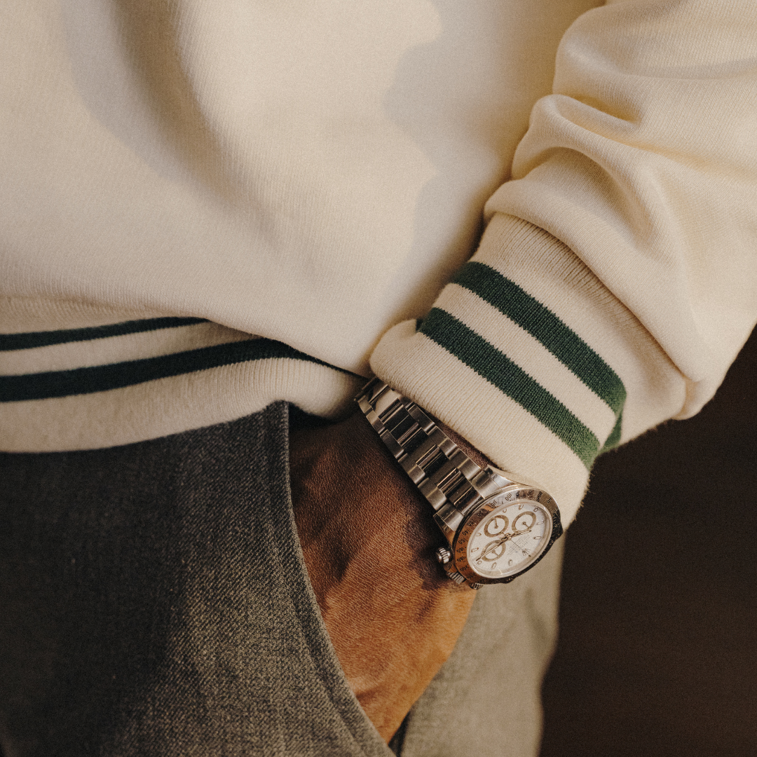 Vintage Club V-Neck Sweatshirt - Panna / Forest Trim
