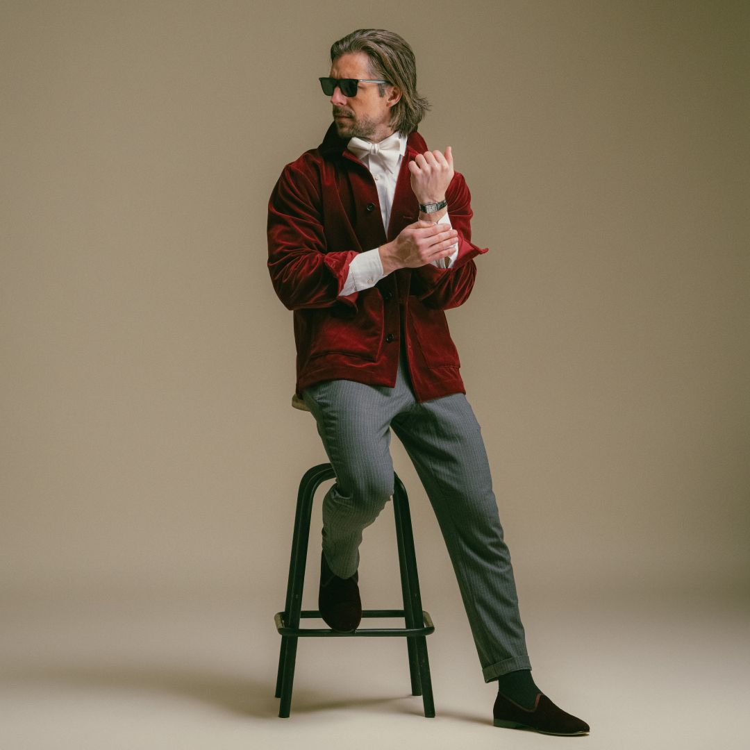 Men's Velour Cocktail Coat - Oxblood