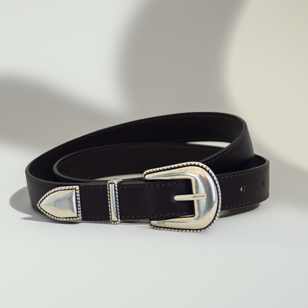 Western Belt - Dark Brown Calf Leather