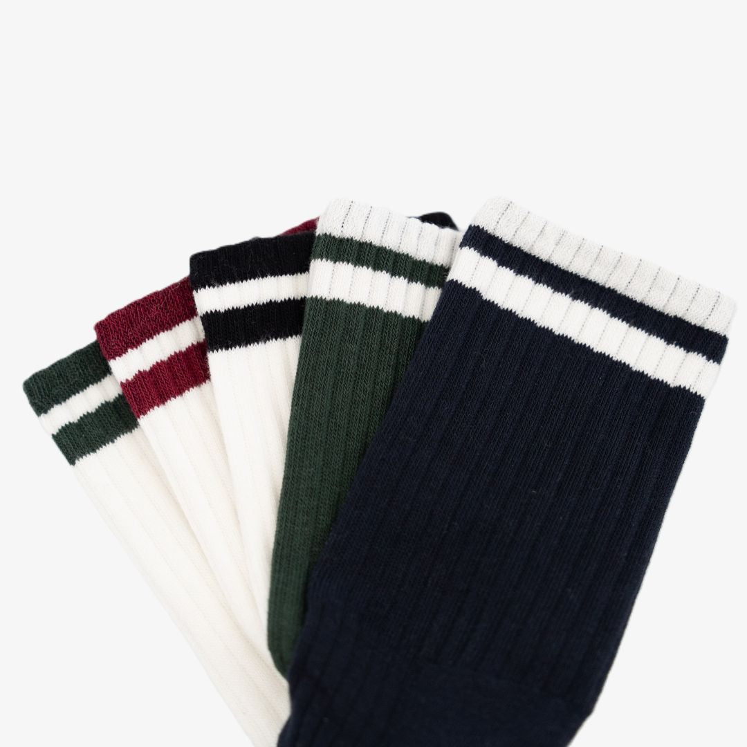 Retro Gym Sock - Vintage White / Red Stripes