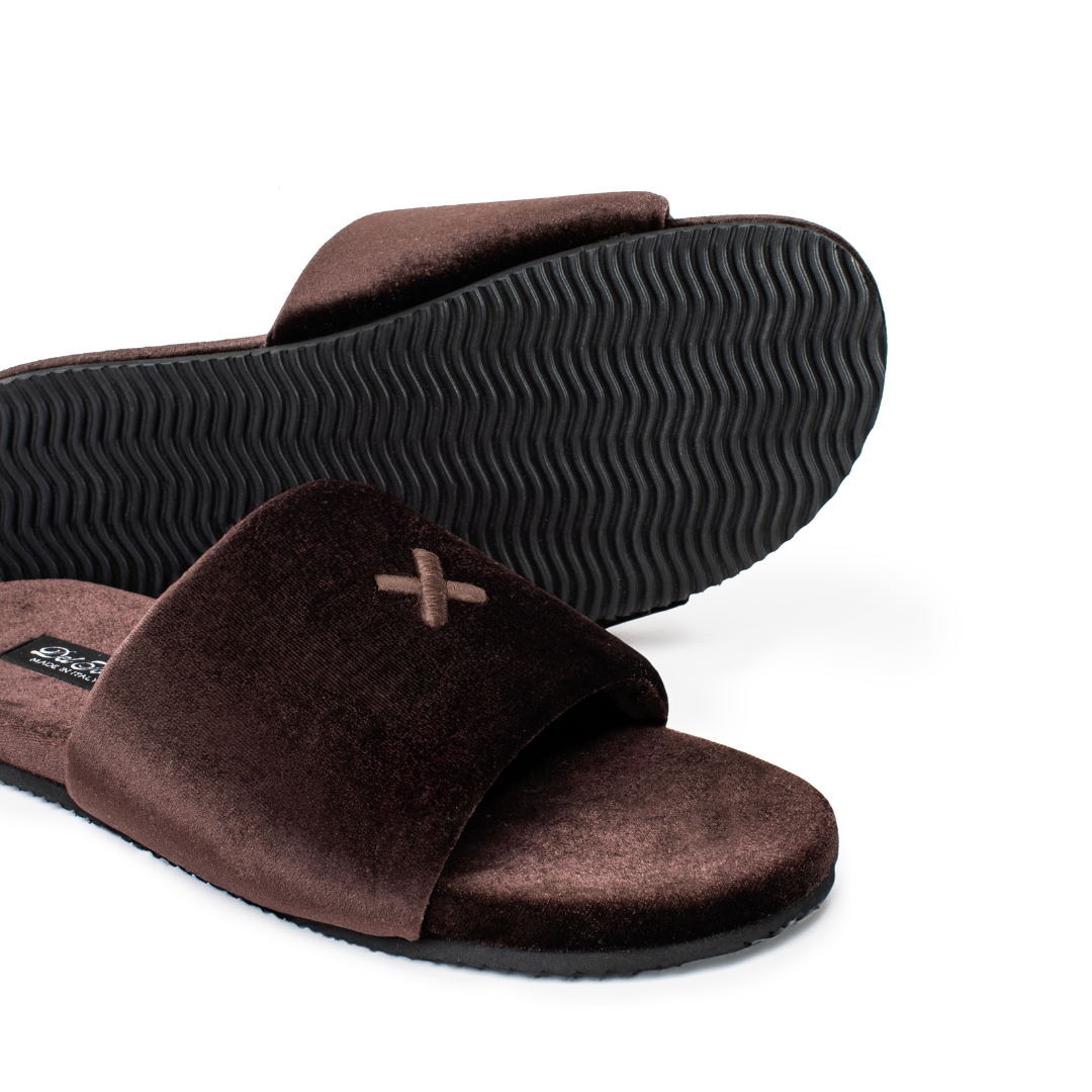Men's Chocolate Brown Velvet House Slide
