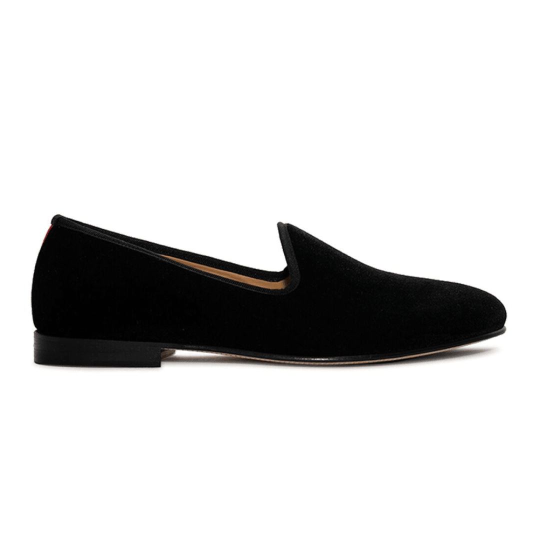 Men's Black Velvet Slipper II With Red Croc Effect Leather Stripe - 2nd