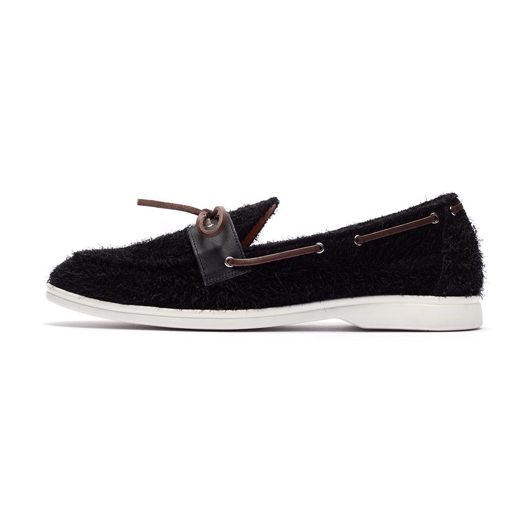 Mens Textured Black Suede Barca Yacht Loafer