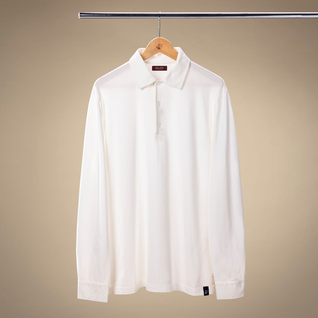 Long Sleeve Polo Shirt - Panna White | Men's Polo Pique Fabric