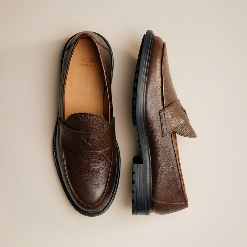 Men's Brown Pebbled Leather Lug Centesimo