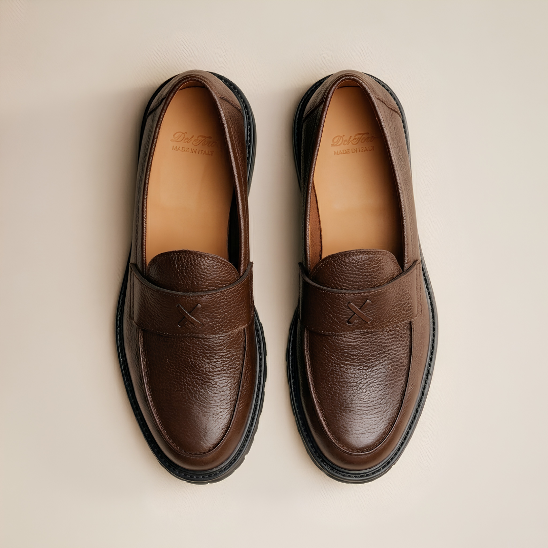 Men's Brown Pebbled Leather Lug Centesimo