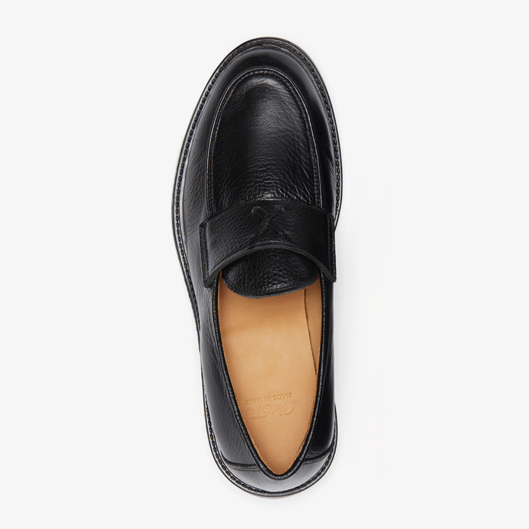 Men's Black Pebbled Leather Lug Centesimo