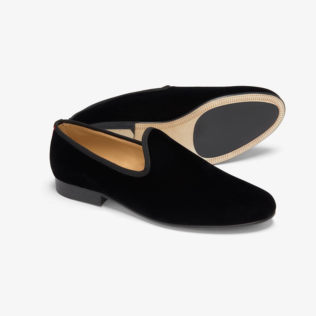 Men's Black Velvet Slipper II With Black Grosgrain Stripe