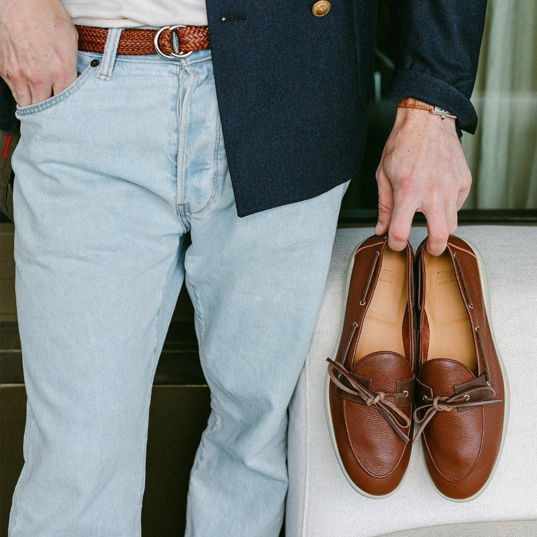 Mens Pebbled Brown Leather Barca Yacht Loafer