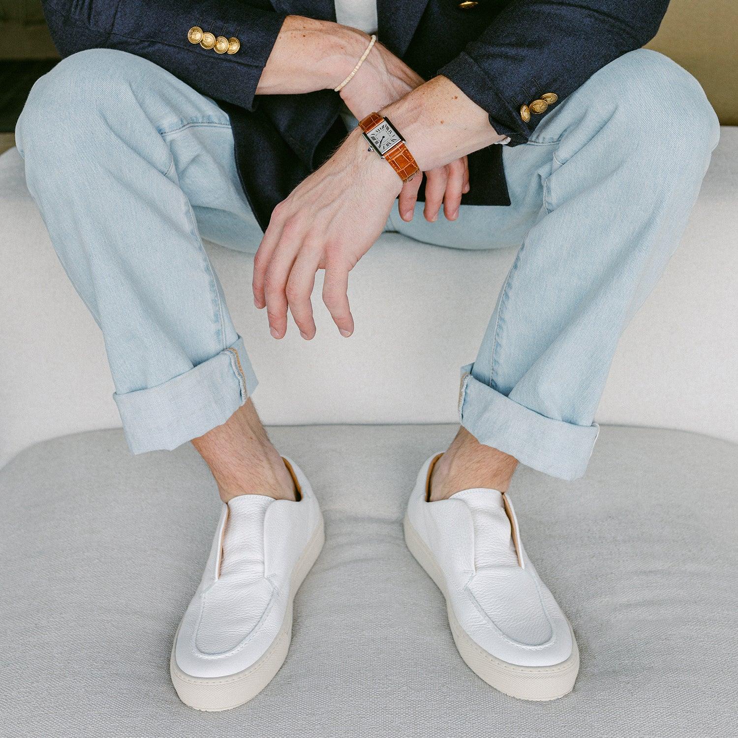 Men's Pebbled White Leather Pitti Sneaker