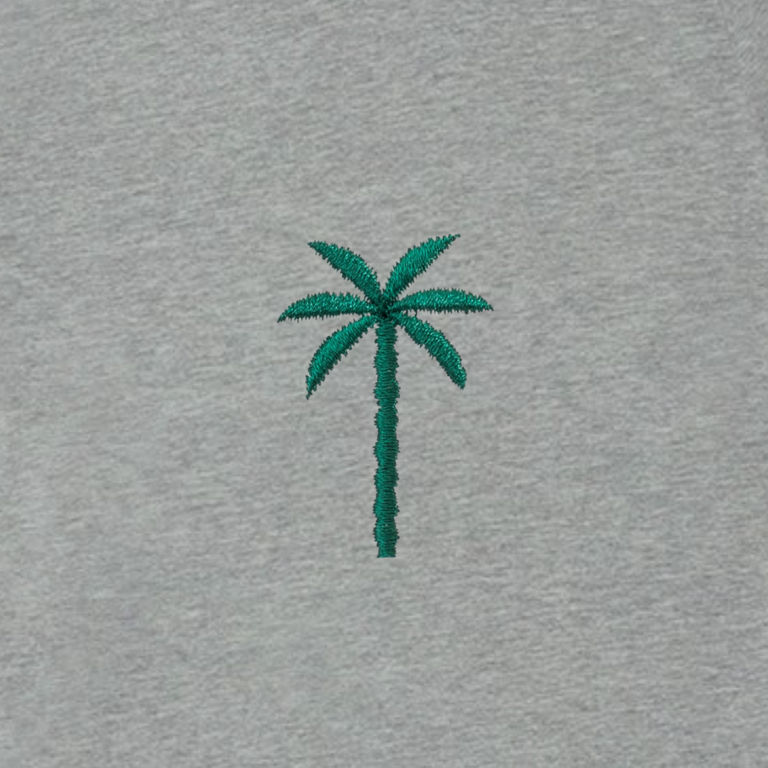 Palm Embroidered Tee - Heather Grey