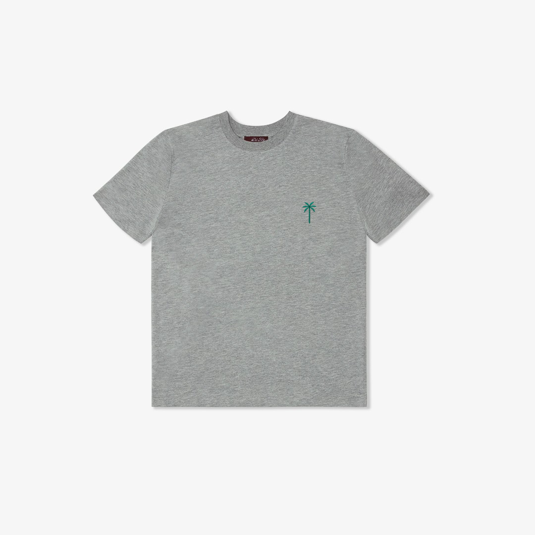 Palm Embroidered Tee - Heather Grey
